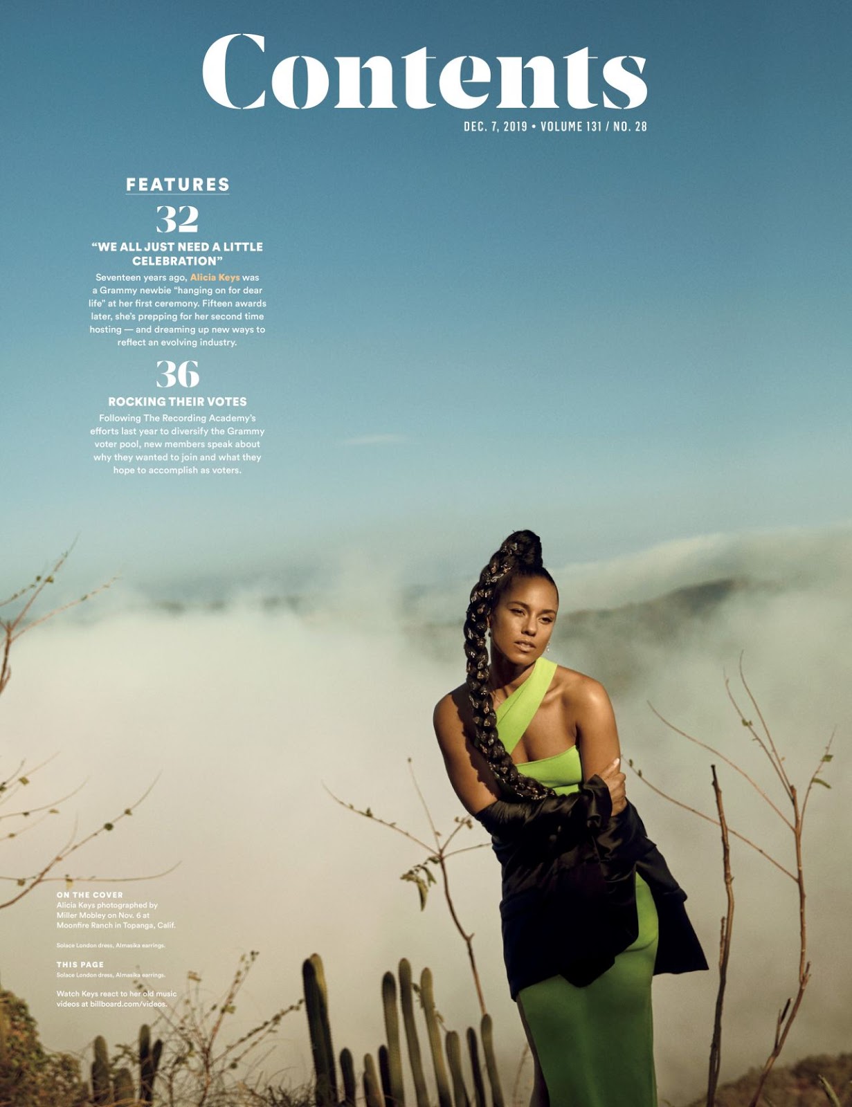 Alicia Keys features on the cover of Billboard Magazine; talks about