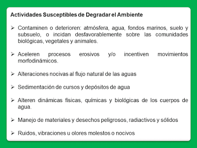 actividades susceptibles de degradar el ambiente