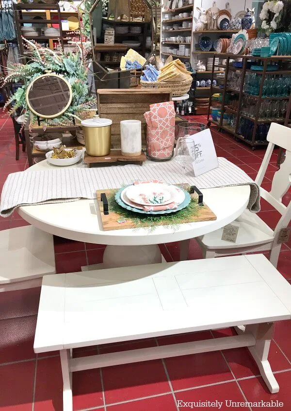 Pier One Dining Set with round table and bench seating