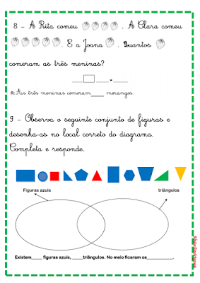 coisas que gosto de partilhar: Ficha de 1º ano - Problemas e diagrama
