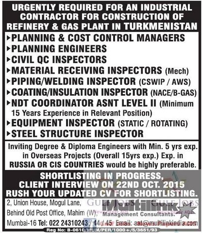 jobs refinery turkmenistan gas plant