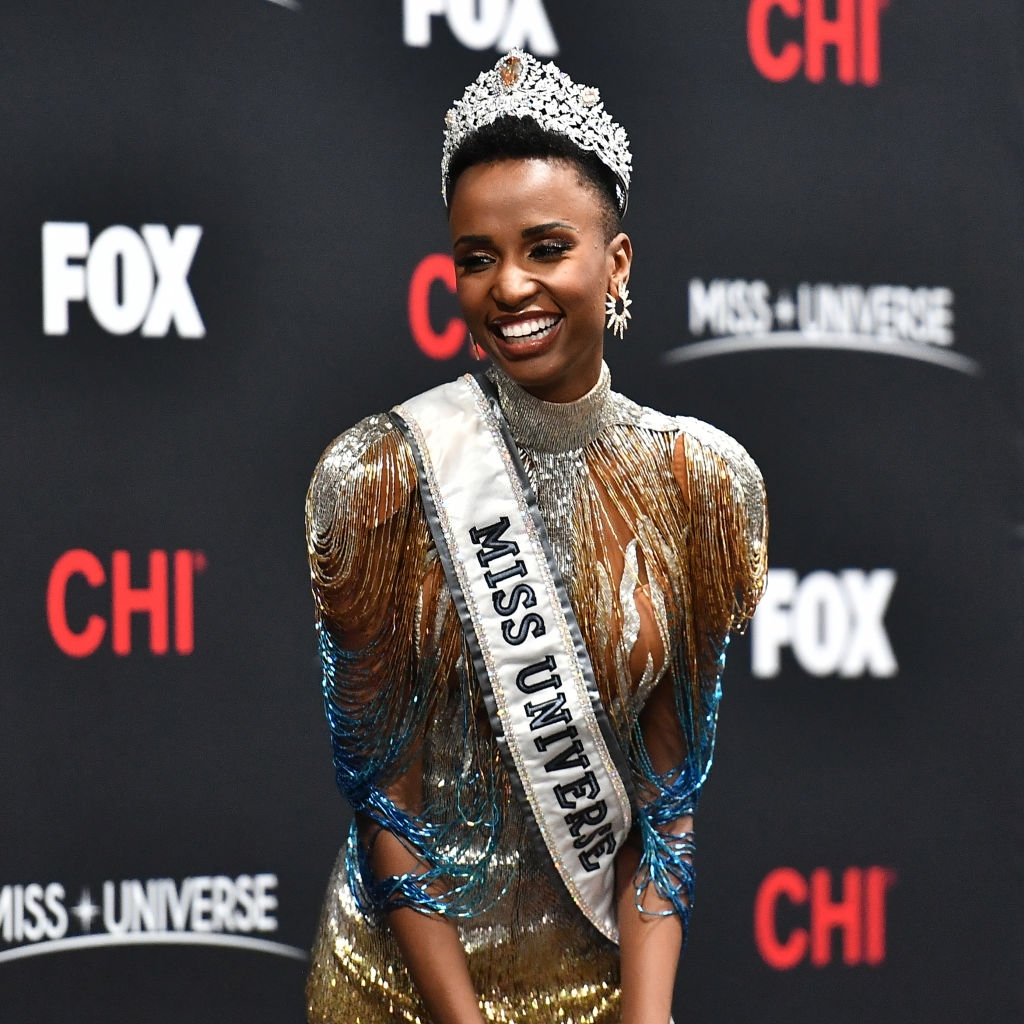 Miss Universe 2019 Zozibini Tunzi, of South Africa, appears at a press conference following the 2019 Miss Universe Pageant at Tyler Perry Studios on December 08, 2019 in Atlanta, Georgia. (Photo by Paras Griffin/Getty Images)