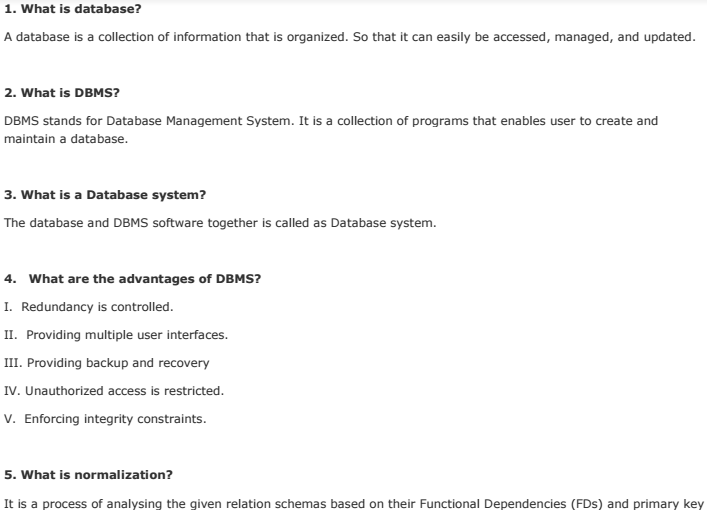 IT DBMS SQL FAQ Technical Interview Viva Questions and Answers PDF