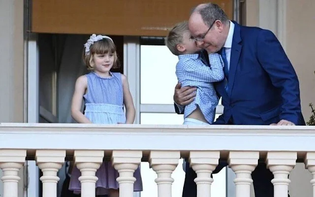 Princess Gabriella wore a newstripe-print tiered dress from Il Gufo.  Prince Albert and Hereditary Prince Jacques.