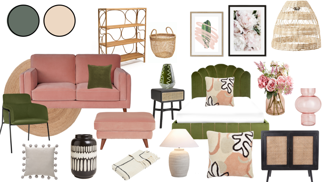 Colour schemes to introduce spring shades in your home. Pink and green interior styles, plus navy blue and pink colour schemes