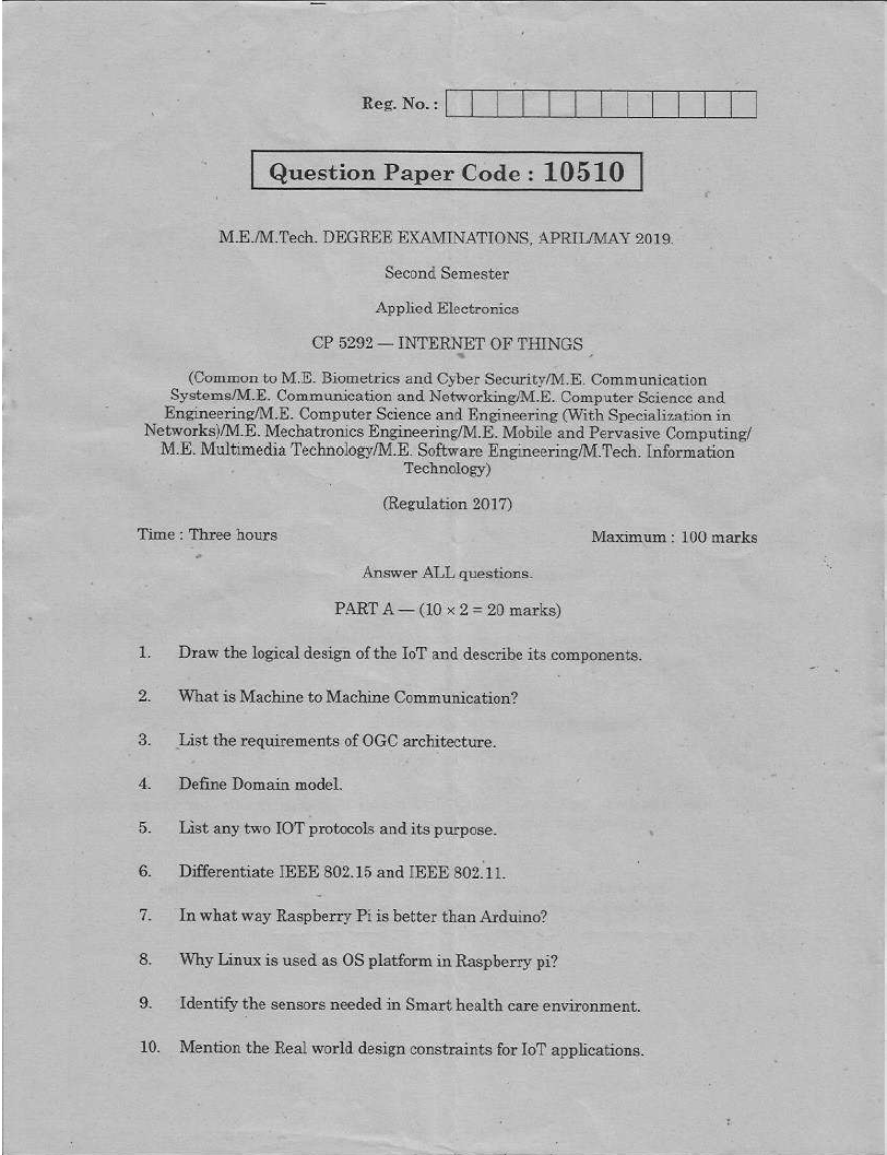 Anna University CP Of Things APRIL MAY 2019 Question