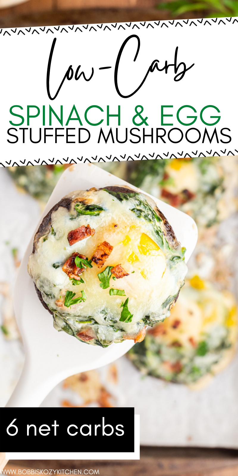 Keto Spinach and Egg Stuffed Mushrooms - These spinach and egg stuffed portobello mushrooms are an amazingly easy, and delicious, way to impress your friends and family. Perfect for breakfast. brunch, or even a light dinner, they are gluten-free, low carb, and packed with proteins. #keto #lowcarb #glutenfree #spinach #eggs #mushroom #cheese #breakfast #brunch #recipe