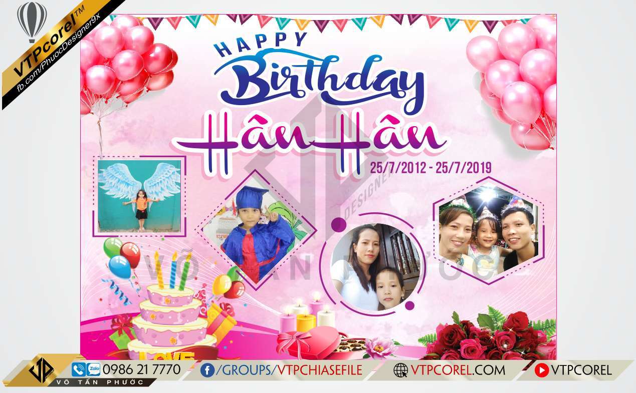 Mẫu Phông Sinh nhật Happy Birthday file corel  Backrop Mừng Thôi Nôi file  thiết kế CorelDRAW