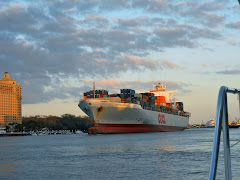 The first container ship we met on the Savannah River.  There were many!