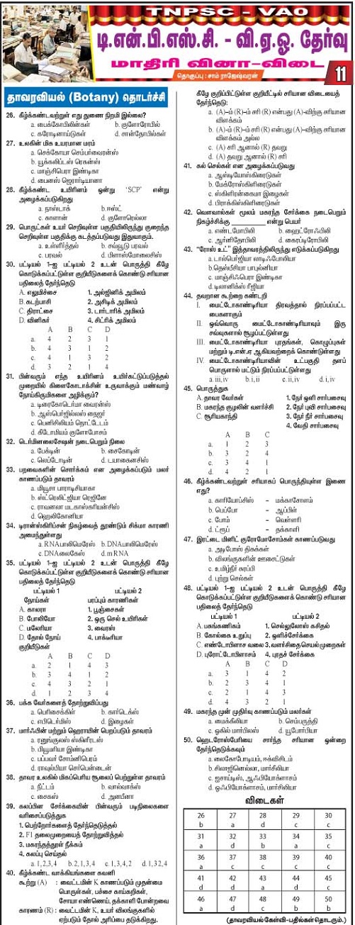 TNPSC VAO Model Question Paper Part11Botany (2015) Continue TNPSC