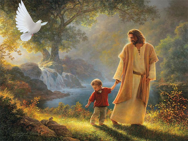 Jesus guiding a little boy
