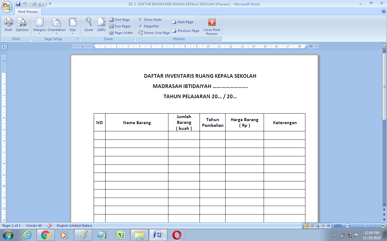 Format Daftar Inventaris Ruang Kepala Sekolah Antapedia Com