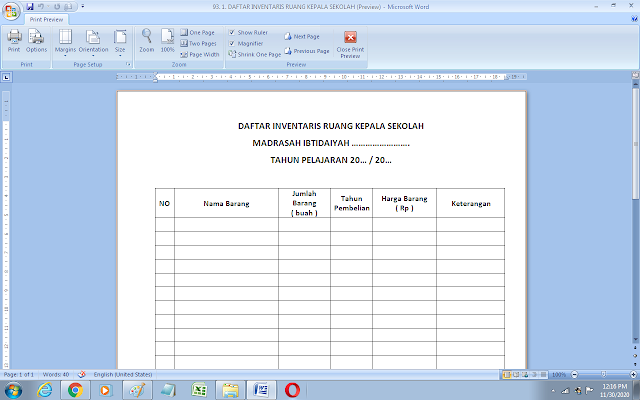 Format daftar inventaris ruang kepala sekolah
