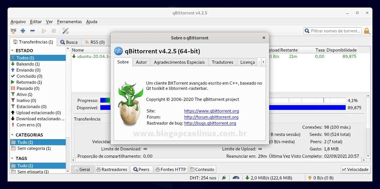 qBittorrent executando no Debian 11 Bullseye