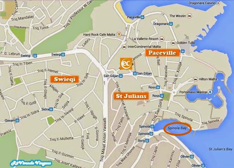 Localização da EC em St Julians Intercâmbio em Malta