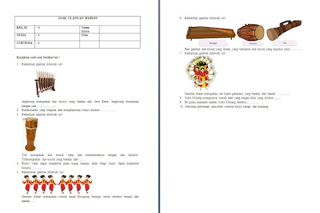 Soal Harian Kelas 4 SD/MI: Tema 1