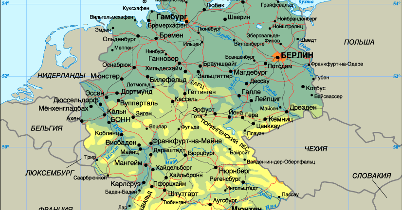 Карта германии с городами на русском подробная. Федеративная Республика Германия карта. Карта Северной Германии с городами. Подробная карта Германии. Магдебург на карте Германии.