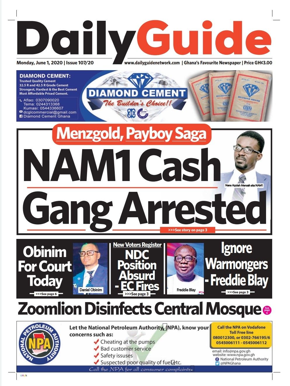 DAILY GUIDE NEWSPAPER FRONT PAGE