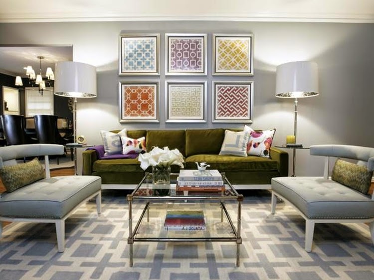 living room wall decor with photo frame in symmetrical patterns