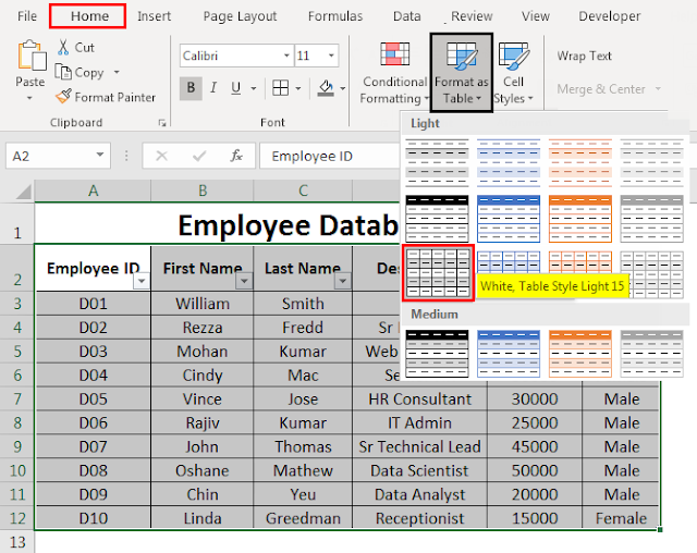 إنشاء قاعدة بيانات في برنامج Excel