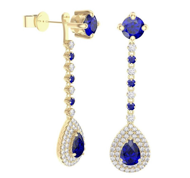 18K Gold Sapphire and Diamond Drop Earrings