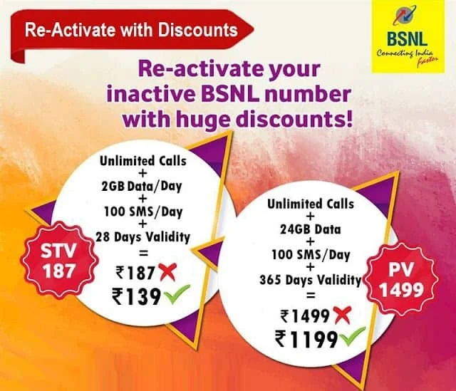 BSNL recharge plans prepaid 139 and 1199 special Offer extended