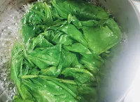 Blanching palak ( spinach) in hot water for palak paneer recipe