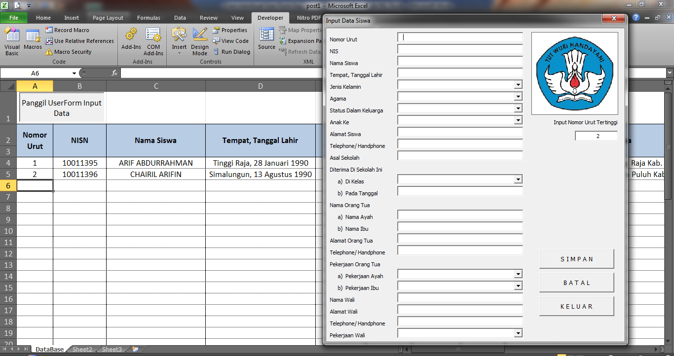 Cara membuat Input Data UserForm Dengan VBA Pada Ms. Excel misalnya ...