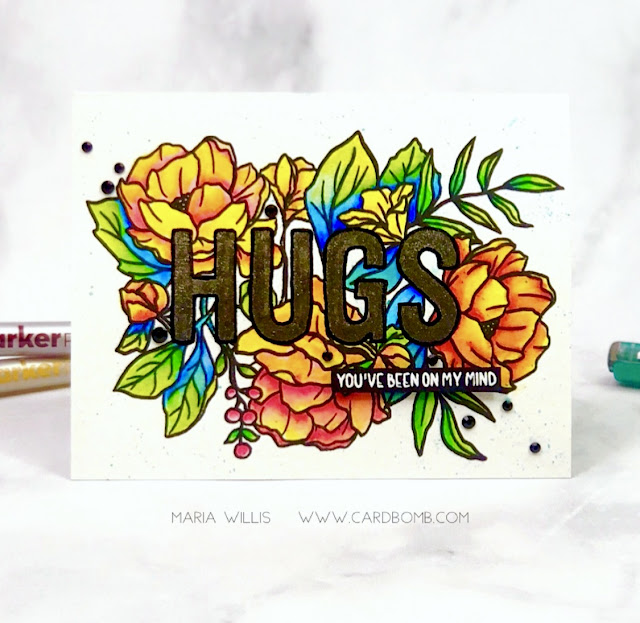 #cardbomb, #mariawillis, #graymuse, #stamp, #ink, #paper, #card, #cardmaking, #cardmaker, #handmade, #crafty, #papercraft, #art, #color, #watercolor, #flowers, #hugs, 