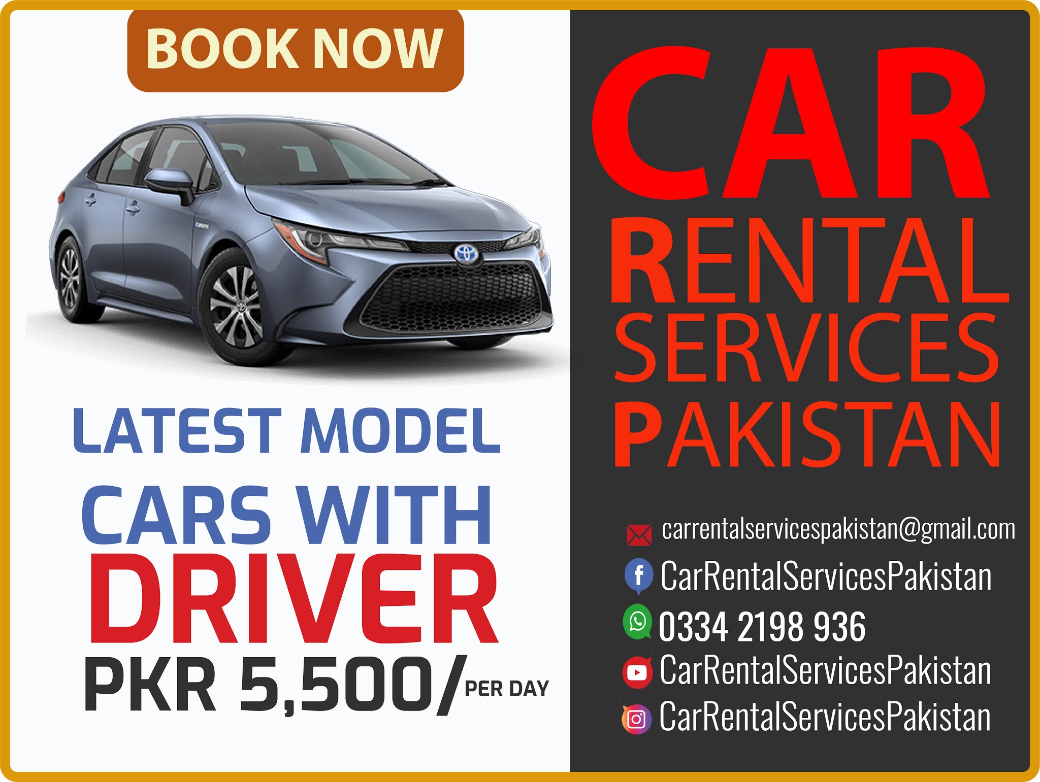 Car Rental Services Pakistan Latest Models Cars with Driver