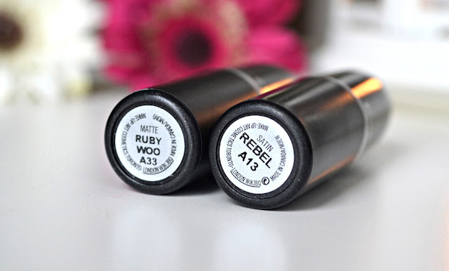 Photo of Mac Ruby Woo matte lipstick and Rebel satin lipstick finish