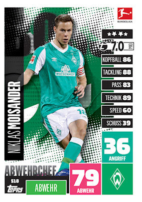 Match Attax BL 20 21 Werder Bremen alle 18 Basiskarten kompl inkl. 4 Specs