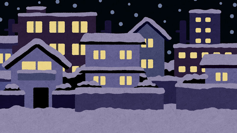 雪が降る夜の住宅街のイラスト 背景素材 かわいいフリー素材集 いらすとや