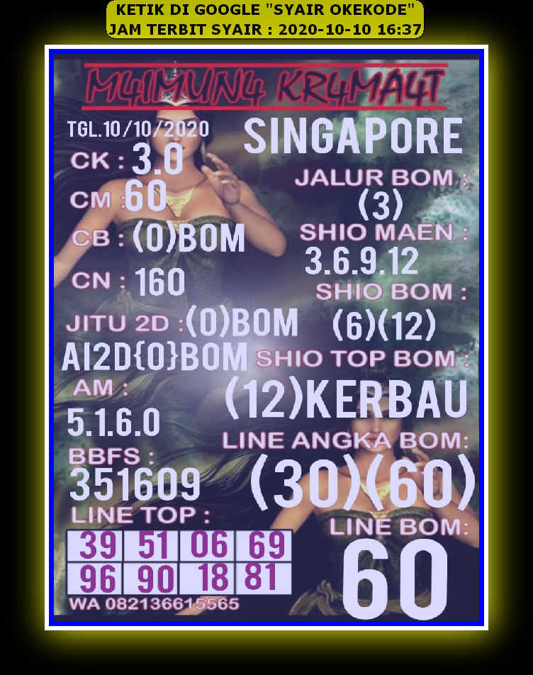 1 New Message Kode Syair Singapore 10 Oktober 2020 Forum Syair Togel Hongkong Singapura Sydney