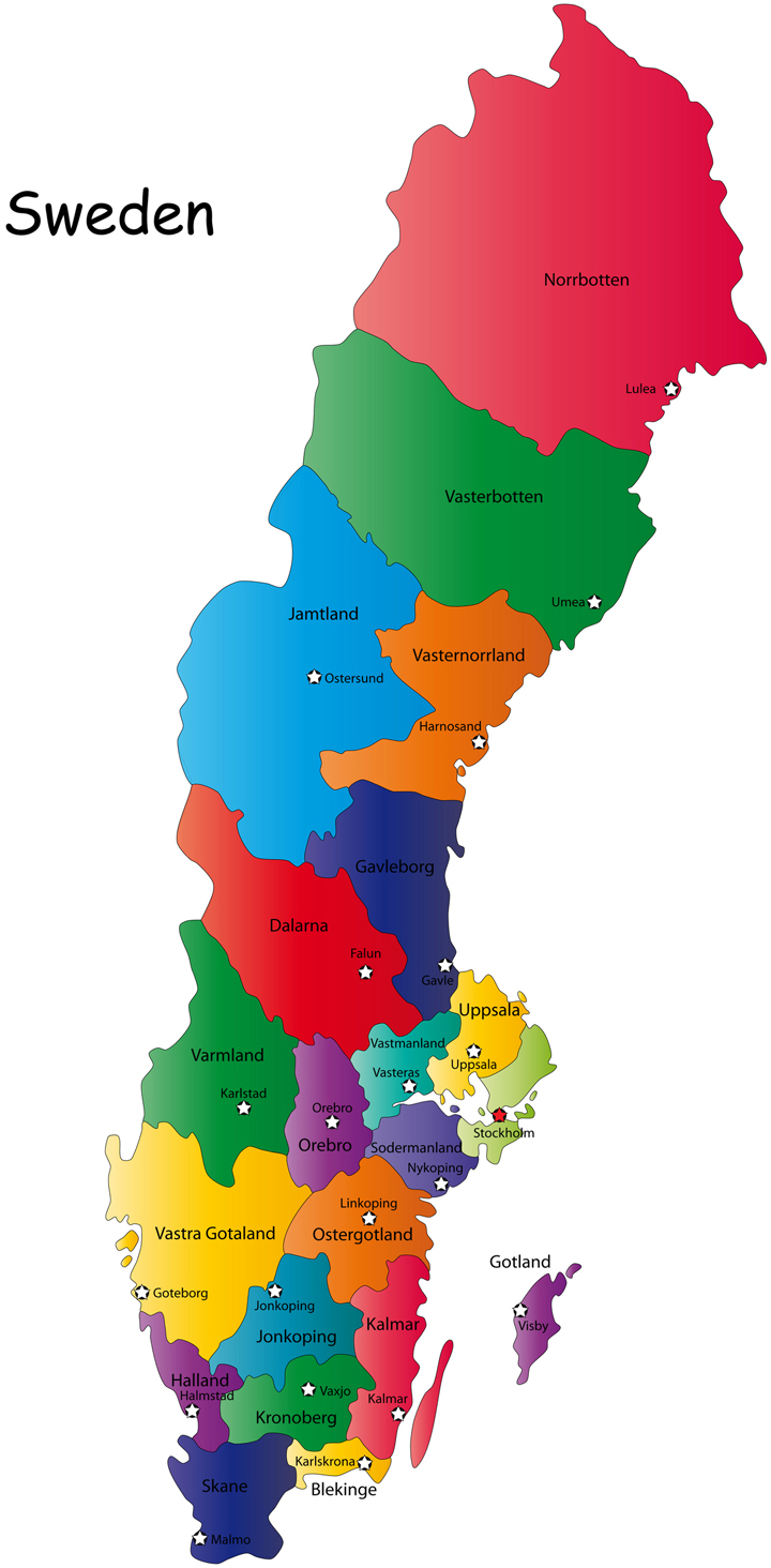 Political Map of Sweden | Map of Sweden Political Region Province City