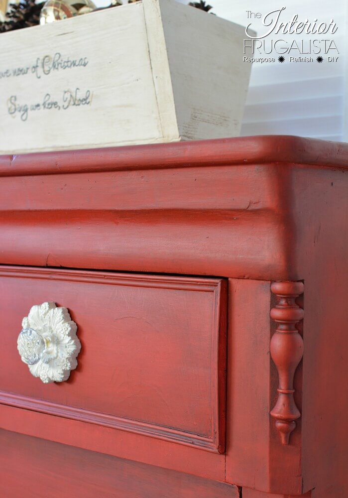 Holiday-Inspired Red Antique Empire Dresser Makeover