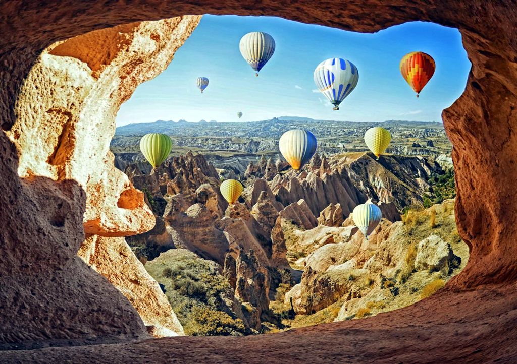 Fairy chimneys and cave dwellings in Uçhisar, Cappadocia, Turkey