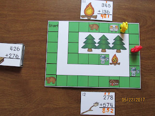 3 Digit Addition Regrouping Camping Task Cards