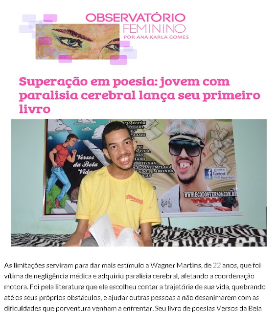 Entrevista publicada no site Observatório Feminino, livro Versos da Bela Vida, autor Wagner Martins