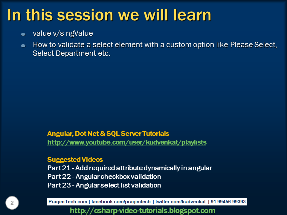 Sql server, and c video tutorial Angular value vs ngvalue Slides