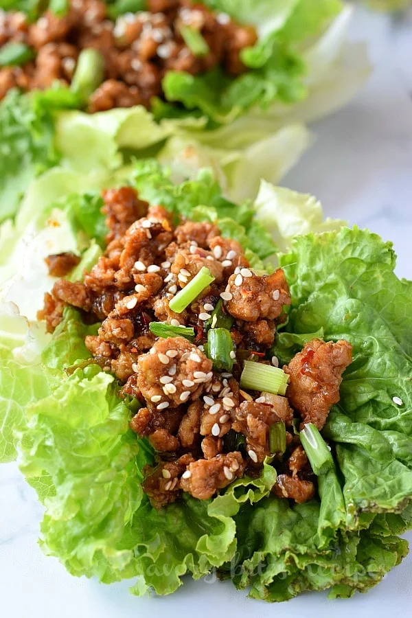 close look of chicken lettuce wraps