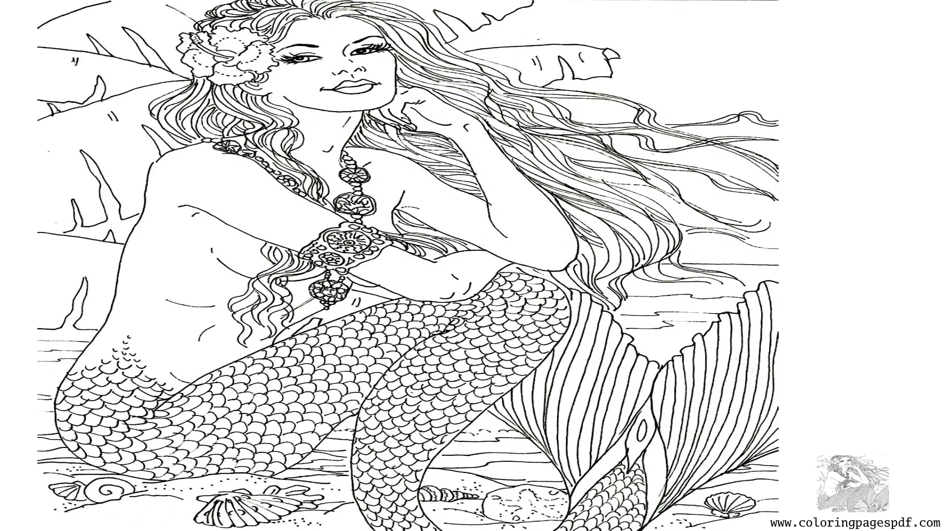 Coloring Page Of A Mermaid Sitting Down
