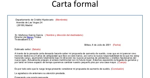 Como escribir carta formal