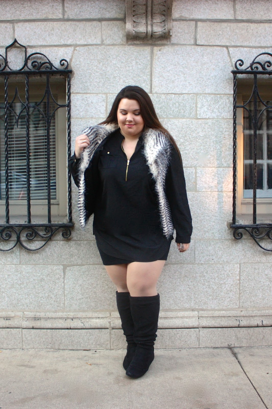 natalie craig, devon rachel, devon cruse, fur vest, how to wear a fur vest, how to wear fur, natalie in the city, chicago, winter trends 2015, plus size fashion blogger, plus size, ps fashion, ootd, blogger in fur, plus size faux fur