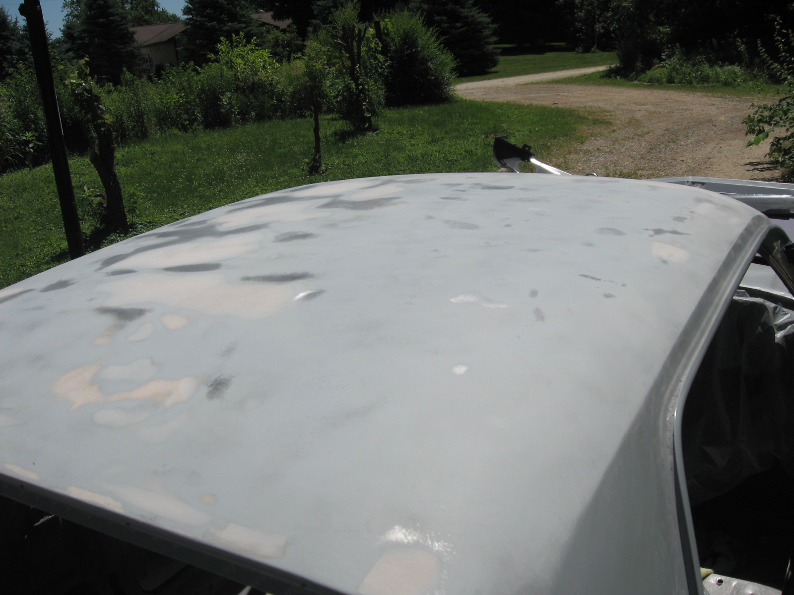 1967 Mustang Restoration Preparing the roof Paint, rust, and dent removal