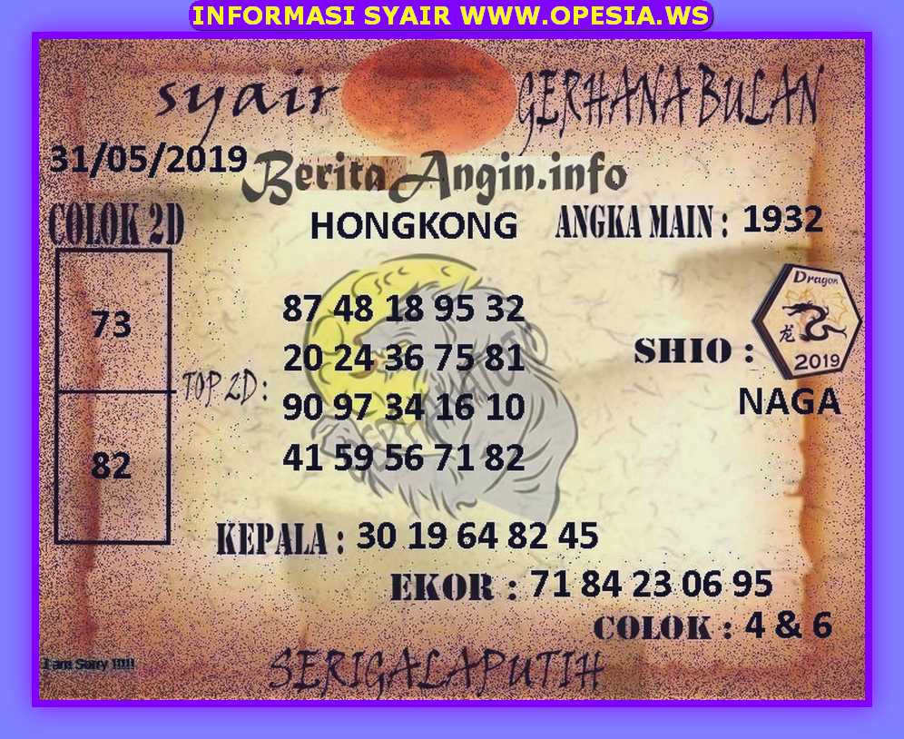 Kode syair hk jumat 31 Mei 2019 GOsyair SEDIA KODE SYAIR SGP ADA KODE