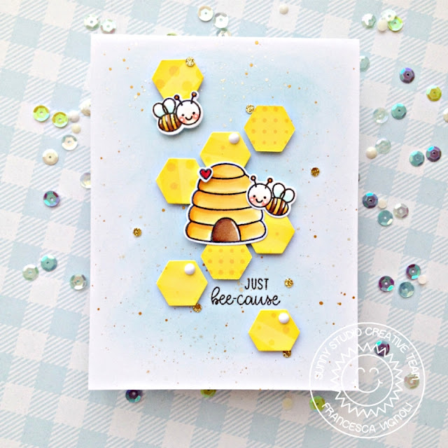 Sunny Studio Stamps: Just Bee-cause Frilly Frame Dies Because Cards by Franci Vignoli Sunny Studio Stamps: Just Bee-cause Frilly Frame Dies Because Cards by Franci Vignoli