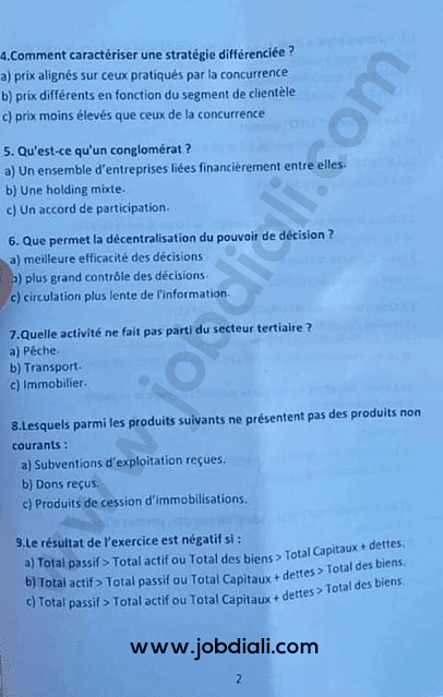 Exemple Concours des Techniciens de 3ème grade Gestion des Entreprises - Ministère des Habous et des Affaires Islamiques