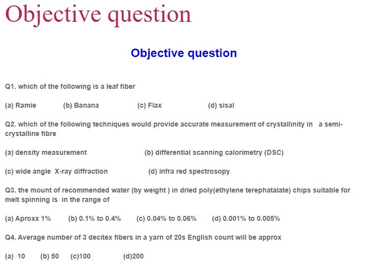 TEXTILE TEXTILE FIBER QUIZ