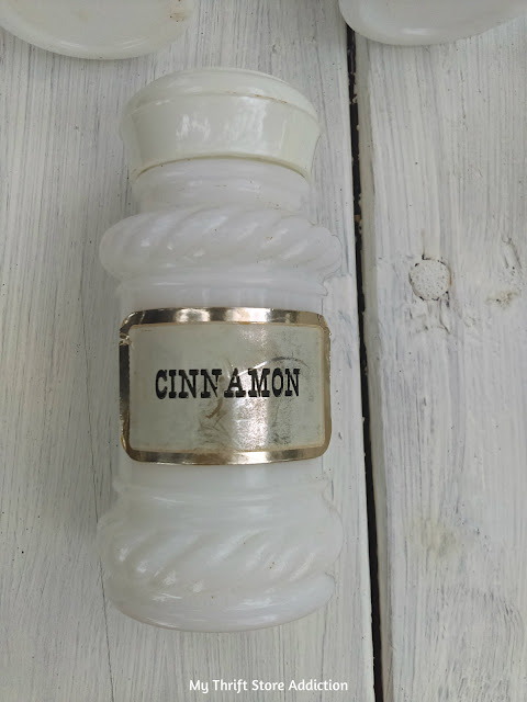 vintage milk glass spice bottles